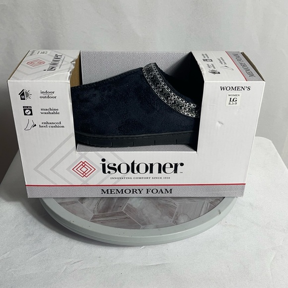 Isotoner Women’s Memory Foam Black Microsuede Indoor Outdoor Slippers Size 8.5-9 - Picture 1 of 9
